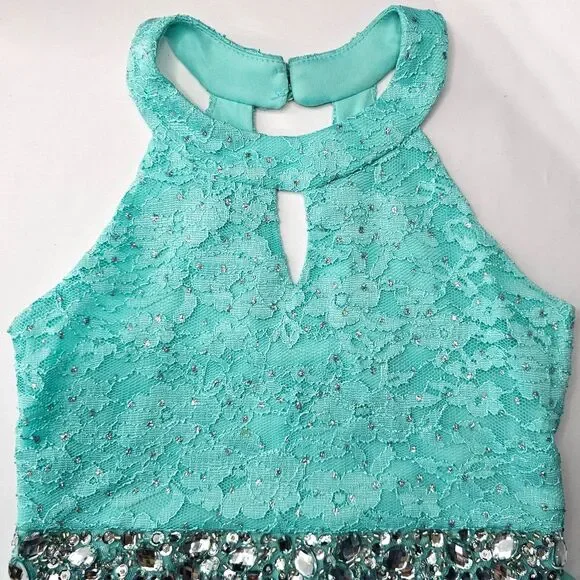 Girls Speechless Sparkle Maxi High Neck Romper Party Formal Dress Teal Size 8 - Picture 4 of 9